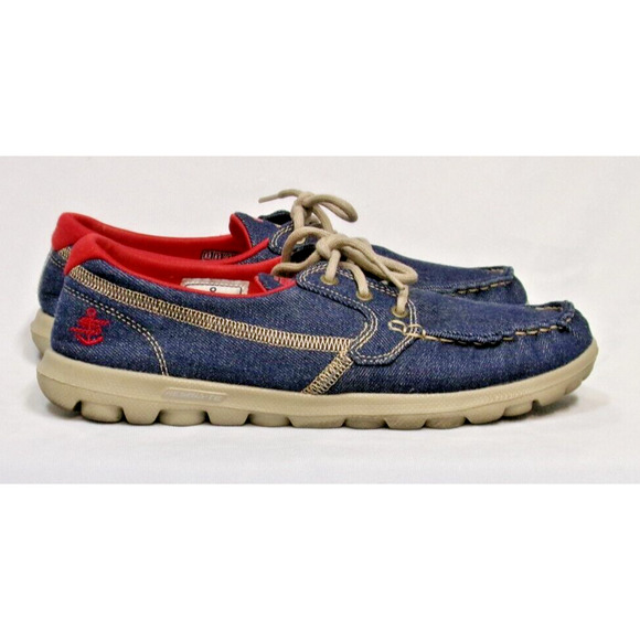 Skechers On The Go Goga Mat RED WHITE BLUE Anchor Nautical Boat Deck Shoes 8.5 - Picture 2 of 7